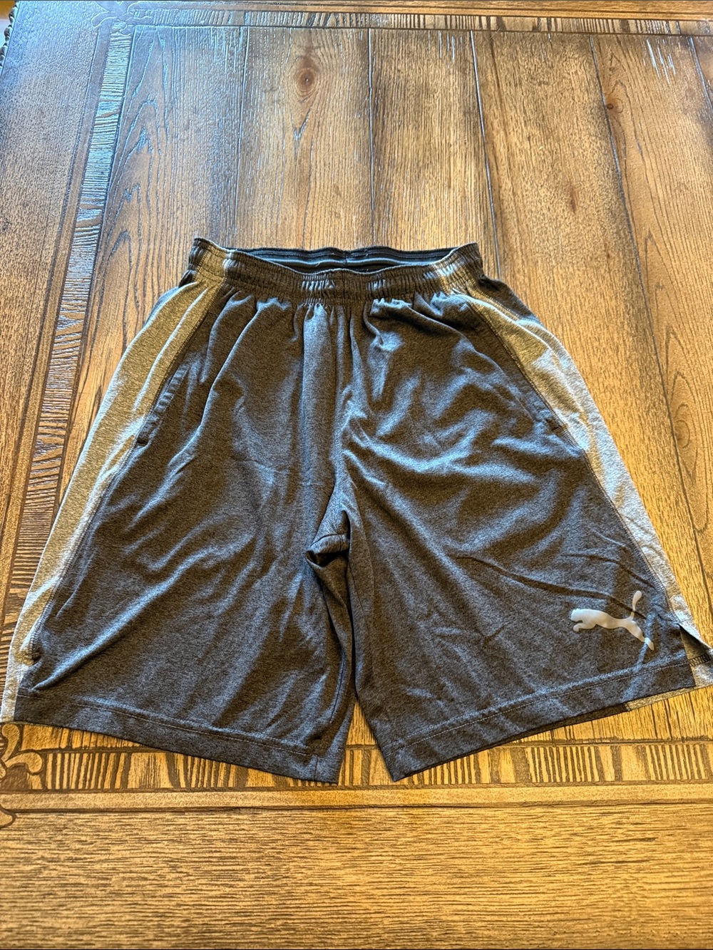 Puma Men’s Charcoal Gray Athletic Shorts with Light Gray Panels